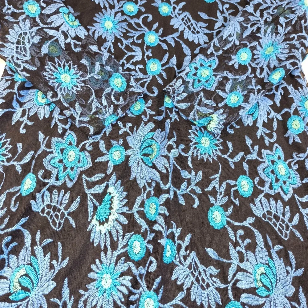 Adrianna Papell Black Blue Embroidered Floral Cocktail Party Dress Size 12 - Picture 3 of 11